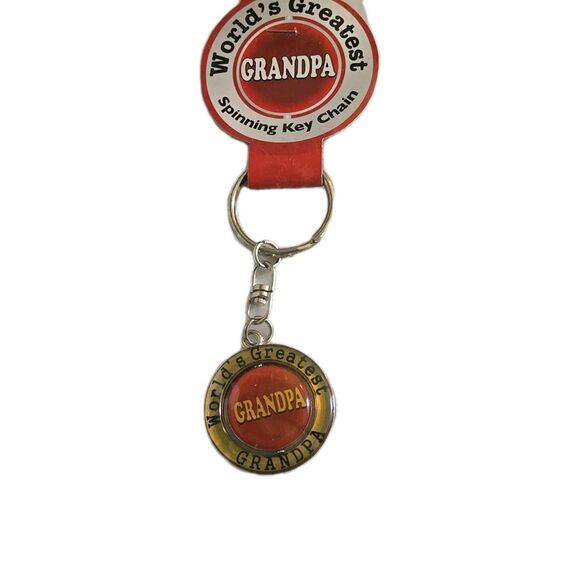 World's Greatest Grandpa Revolving Keyring Keychain 2.5 " Silver Gold Gift Vtg - Picture 1 of 6